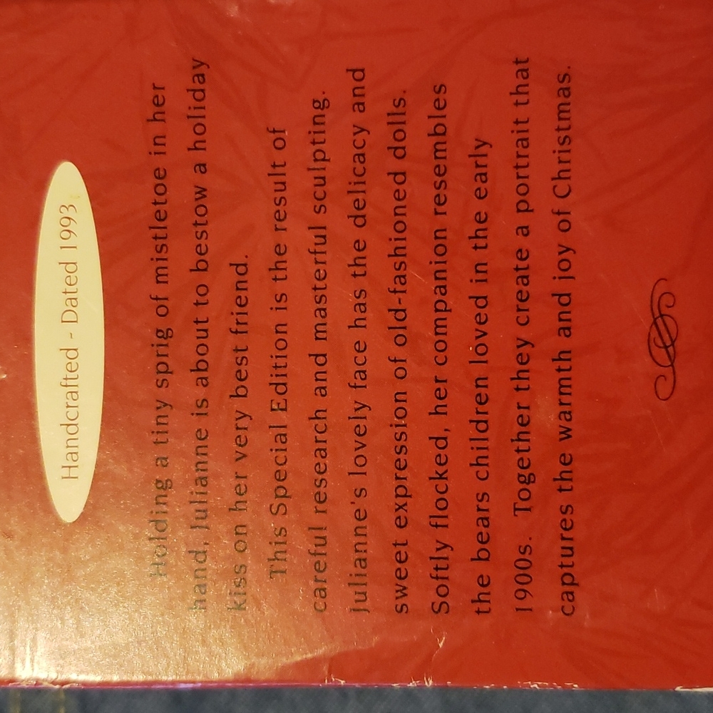 Hallmark JULIANNE AND TEDDY 1993 Holiday Christmas Ornament - Picture 2 of 3